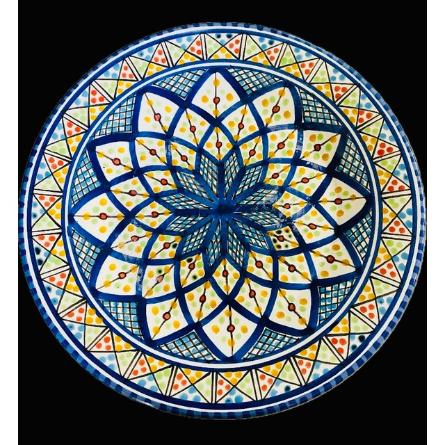 1990s 1990s Moroccan Tunisian Ceramic Hand Painted Large Plates- Set of 6 For Sale - Image 5 of 11