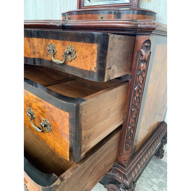 Venetian Baroque Dresser With Mirror in Burl Walnut With Ebonized Details For Sale - Image 9 of 13