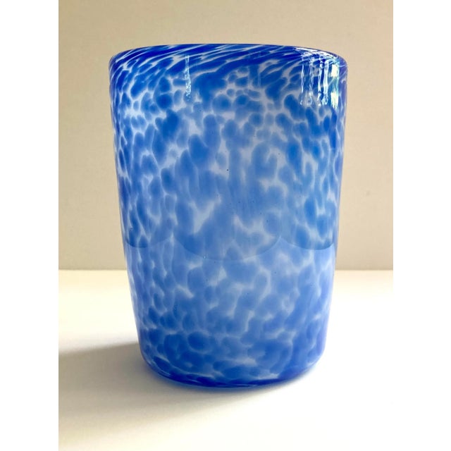 Artisan Mottled Blue Handblown Glass Tumbler/Vase For Sale - Image 9 of 9