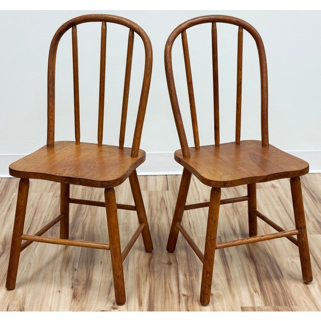 Vintage Primitive Childs Wood Windsor Chairs, a Pair For Sale - Image 4 of 10