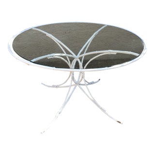 1950s Metal Faux Bamboo Glass Patio Dining Table For Sale