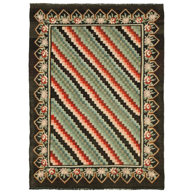 Textile Vintage Hand Knotted Brown Wool Rose Kilim Rug For Sale - Image 7 of 7