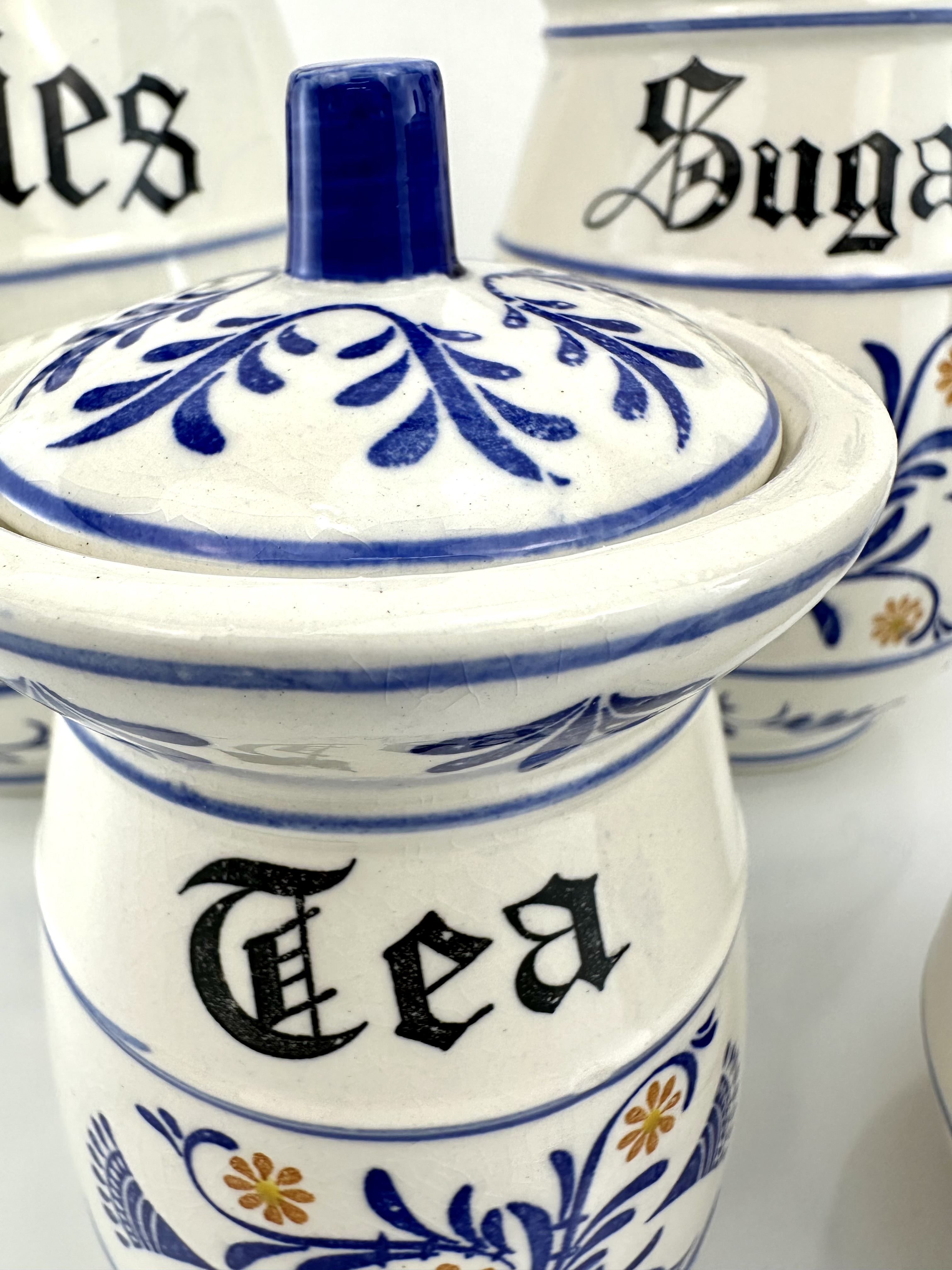 Vintage Royal Sealy Japan Blue and White Canister Set, Cookie