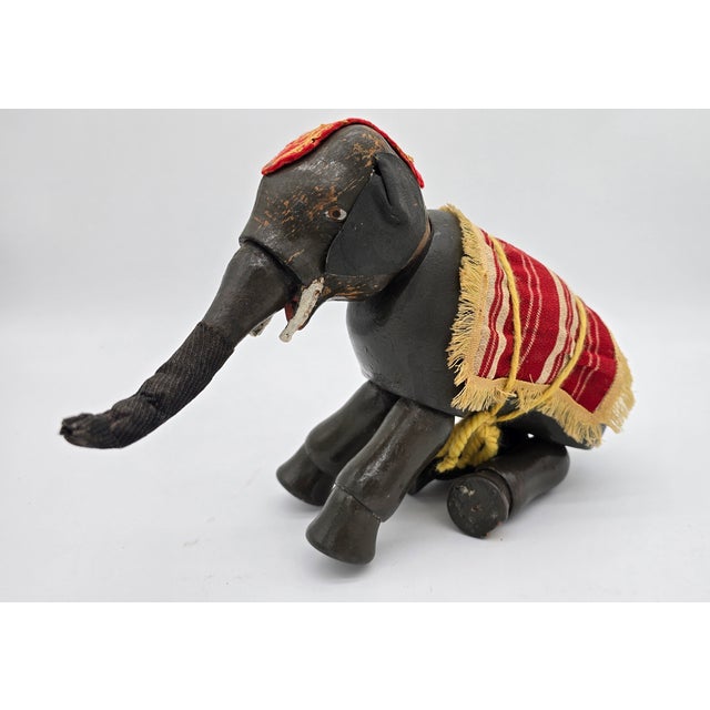 Antique German Schoenhut Humpty Dumpty Circus Elephant W. Blanket & Head Piece Wooden Toy For Sale - Image 9 of 13