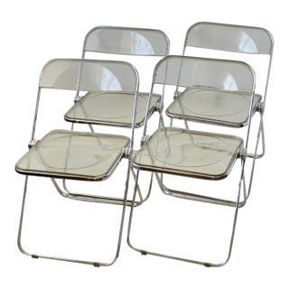 Pila Folding Lucite Chairs by Piretti for Castelli Chrome Smoked Lucite Vintage -Set of 4 For Sale