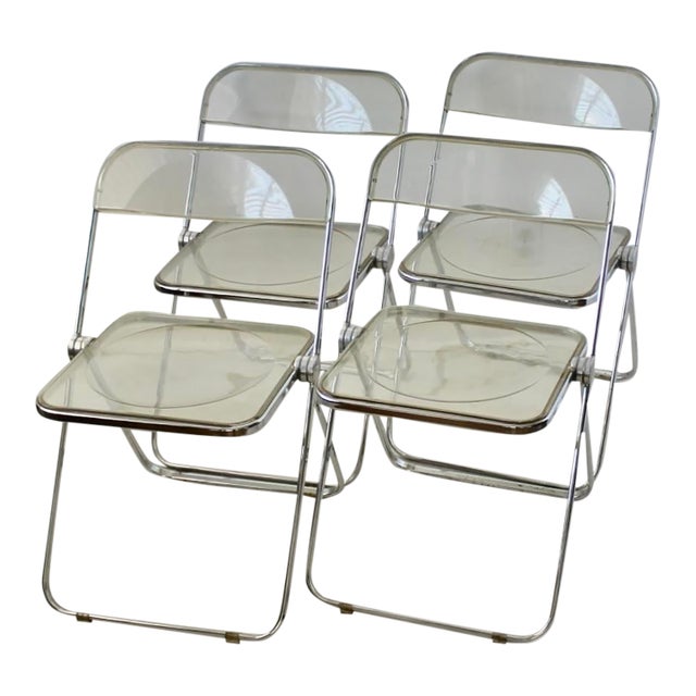 Pila Folding Lucite Chairs by Piretti for Castelli Chrome Smoked Lucite Vintage -Set of 4 For Sale