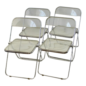 Pila Folding Lucite Chairs by Piretti for Castelli Chrome Smoked Lucite Vintage -Set of 4