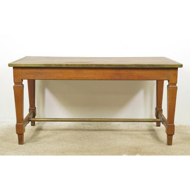 Mid 20th Century Banque De France Leather Top Wood Bank Writing Desk For Sale - Image 14 of 16