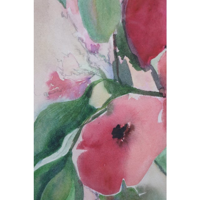 Pink Vintage Nancy Rhodes Pink Red Floral Watercolor Painting 29" For Sale - Image 8 of 11