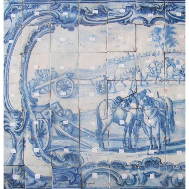 18th Century Portuguese Azulejos Tiles Panel with Hunting Scene For Sale - Image 4 of 6
