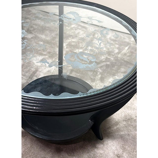 Mid 20th Century Paolo Buffa Style Black Ebonized Italian Art Deco Side Table Ground Glass Top For Sale - Image 13 of 18