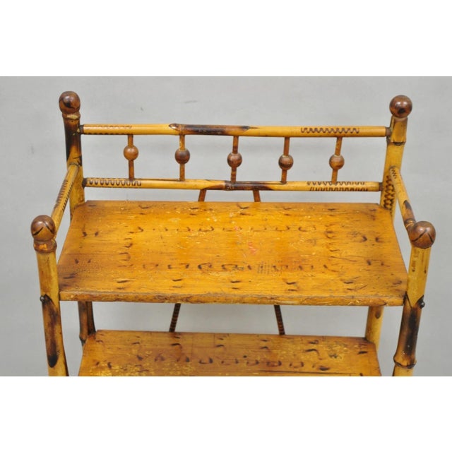 Antique English Victorian Burnt Bamboo Stick & Ball Small Bookcase Curio Shelf For Sale - Image 4 of 16