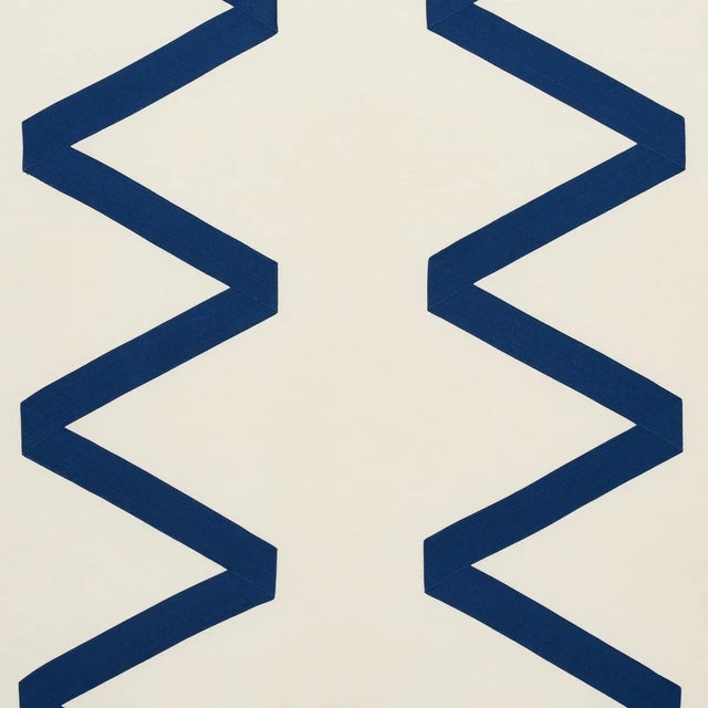 Sample - Schumacher Legere Silk & Linen Applique Fabric in Cobalt on Ivory For Sale