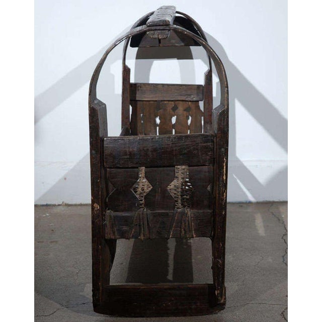 Ebony Antique Indian Tribal Carved-Wood Infant Cradle With Woven Bed, Circa 1900 For Sale - Image 8 of 9