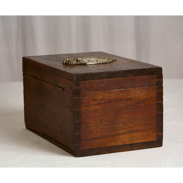 Wood Huge C. 1910 Antique English Oak & Silver Plate Keepsake Box With Plaque For Sale - Image 7 of 9