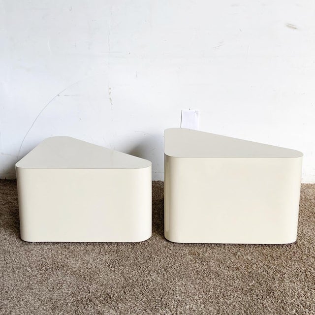 Postmodern Cream Lacquer Laminate Triangular Nesting Side Tables Chairish
