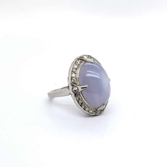 Blue Late 20th Century Platinum Cocktail Ring With Gia Certified Oval Star Sapphire - Size 4.75 For Sale - Image 8 of 8
