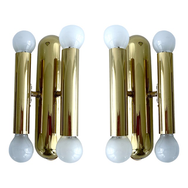 Vintage Space Age Brass Sconces, 1970s, Set of 2 For Sale