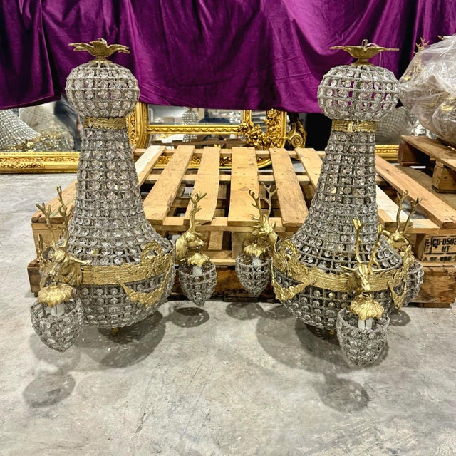 French French Style Stag Chandeliers in Bronze - Set of 2 For Sale - Image 3 of 11