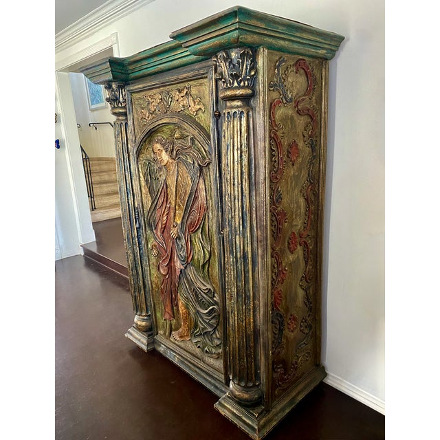 Mid 19th Century Spanish Renaissance Revival Armoire - Hand-Carved Saint Michael and Cherubs For Sale - Image 4 of 9