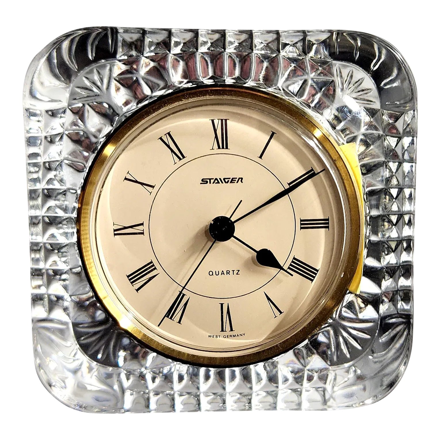 Handsome Vintage Steiger Round Quartz Clock Fine French Square