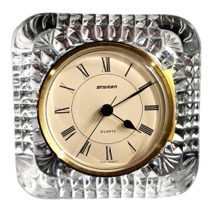 Handsome Vintage Steiger Round Quartz Clock & Fine French Square Lead Crystal