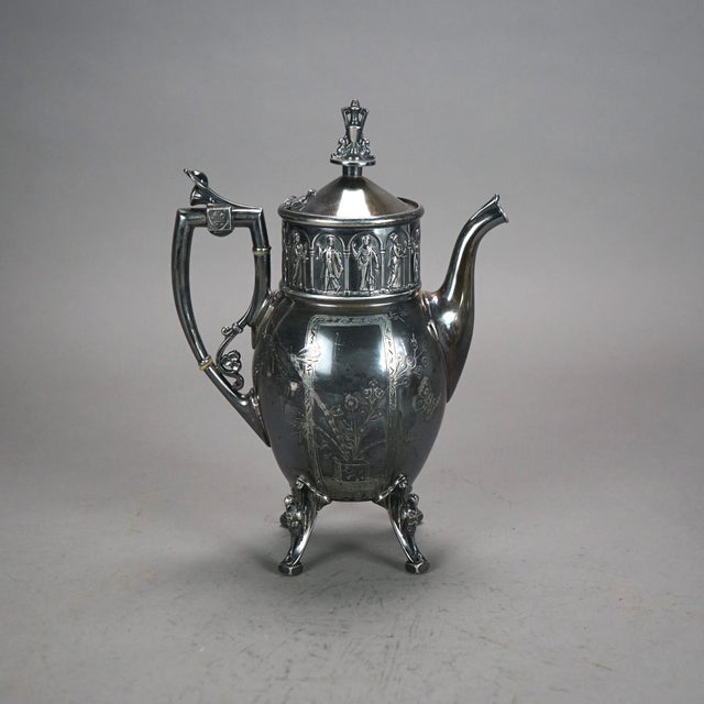 Metal 8 Piece Antique Egyptian Revival Silver Plated Tea Set, Circa 1890 For Sale - Image 7 of 12