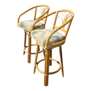 Tiki Palm Beach Style Bentwood Bar Stools - A Pair For Sale