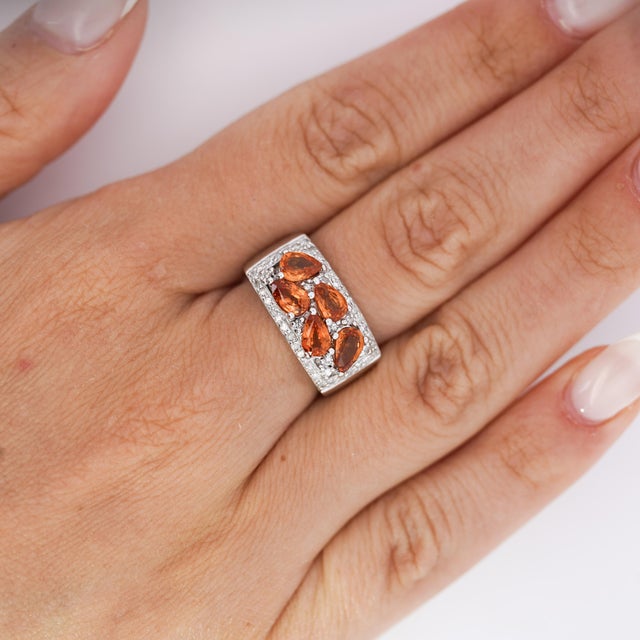 Orange 3.75 Carat Pear-Cut Orange Sapphire and Diamond Cluster 14k Gold Ring, Size 6.25 For Sale - Image 8 of 8