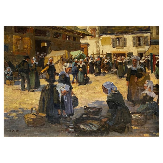 Georges Riom, Concarneau's Market, Oil on Canvas, 1908 For Sale