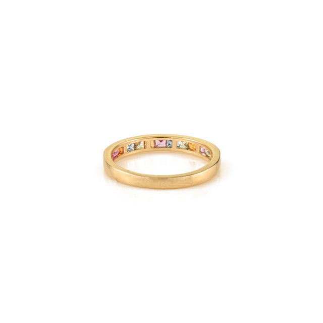 14k Gold 1 Carat Multi Sapphire Half Eternity Band Ring Stack Size 7 Gifts for Her For Sale In New York - Image 6 of 14