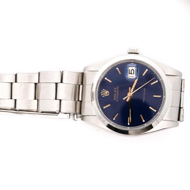 Rolex Oysterdate Precision Ref. 6694 Blue Dial 34mm Stainless Steel Wristwatch For Sale - Image 9 of 11