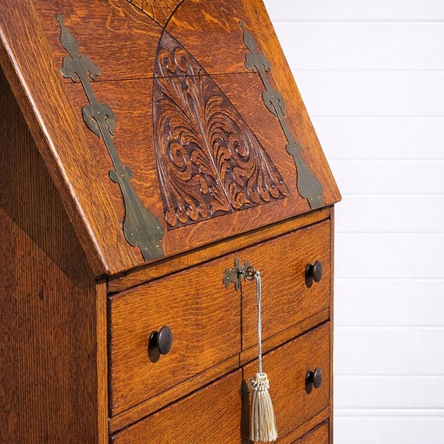 Antique Victorian Oak Slant-Top Secretary Desk | Governor’s Desk | C. 1870s For Sale - Image 11 of 17