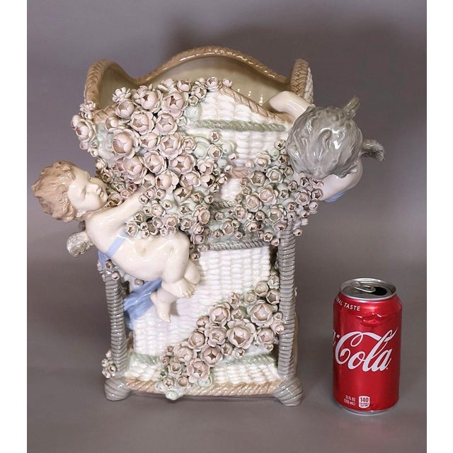 Victorian Antique Austrian Amphora Art Nouveau Figural Flower Vase With Putti and Applied Roses For Sale - Image 3 of 17
