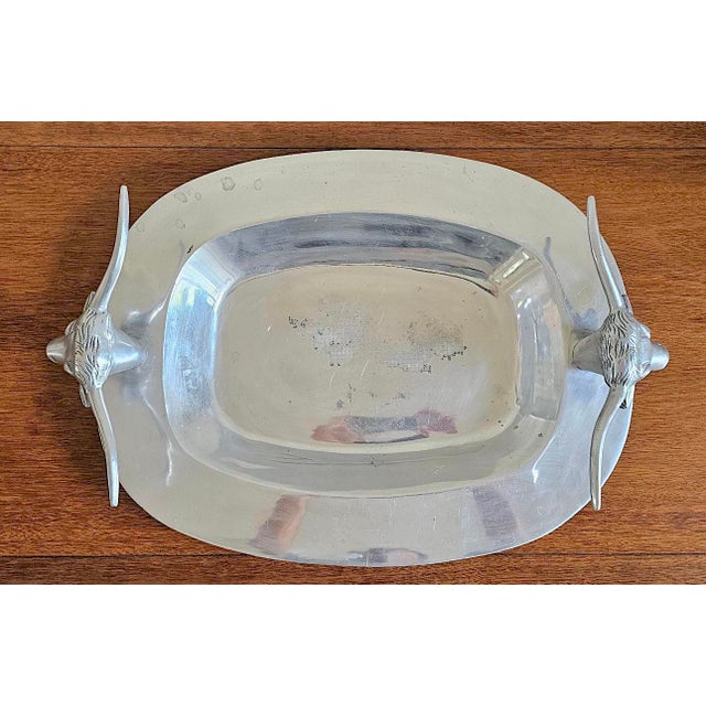 Vintage Mid-Century Modern Longhorn Bull Cast Aluminum Serving Tray – Western Barware / Decorative Catchall For Sale - Image 12 of 17