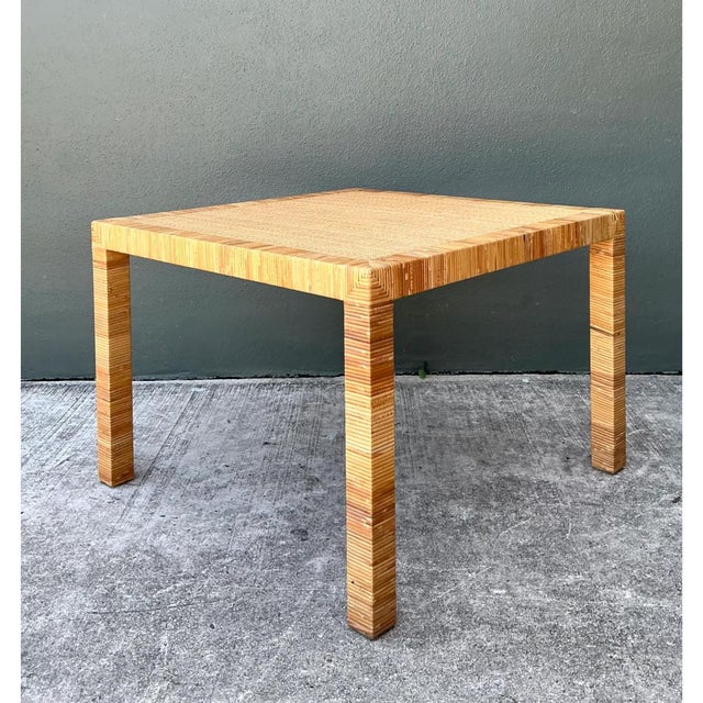 Mid-Century Modern Vintage Bielecky Brothers Rattan Square Side Table For Sale - Image 3 of 12