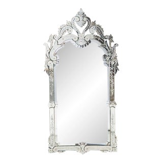 Large 19th C. Venetian Reverse Etched Mirror With Original Beveled Mirror Plate For Sale