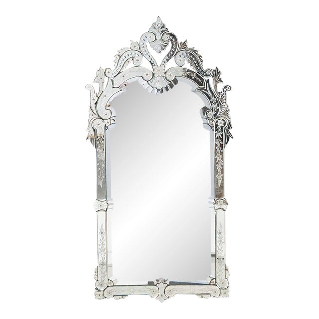 Large 19th C. Venetian Reverse Etched Mirror With Original Beveled Mirror Plate For Sale