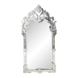 Large 19th C. Venetian Reverse Etched Mirror With Original Beveled Mirror Plate
