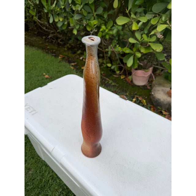 Vintage 15.5” Signed Studio Pottery Vase With Earth Tone Drip Glaze For Sale - Image 11 of 11