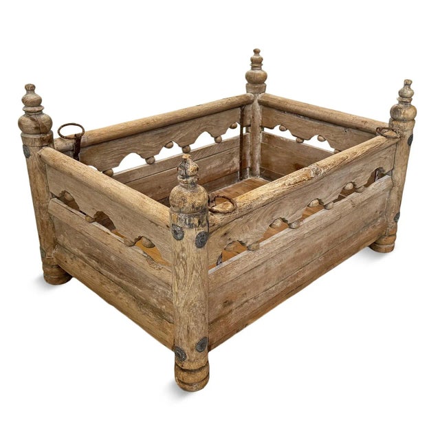 Antique Wood Carved Jhula Box Table For Sale - Image 4 of 8