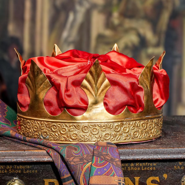 This exquisite antique theater prop crown, dating to circa 1900, embodies the grandeur and craftsmanship of early stage...