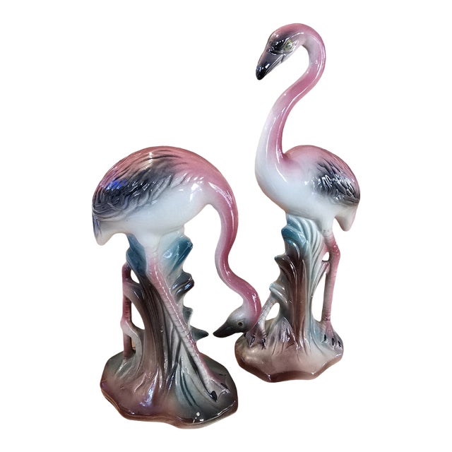 Pair of Mid-Century Modern Californis Pottery Flamingos For Sale
