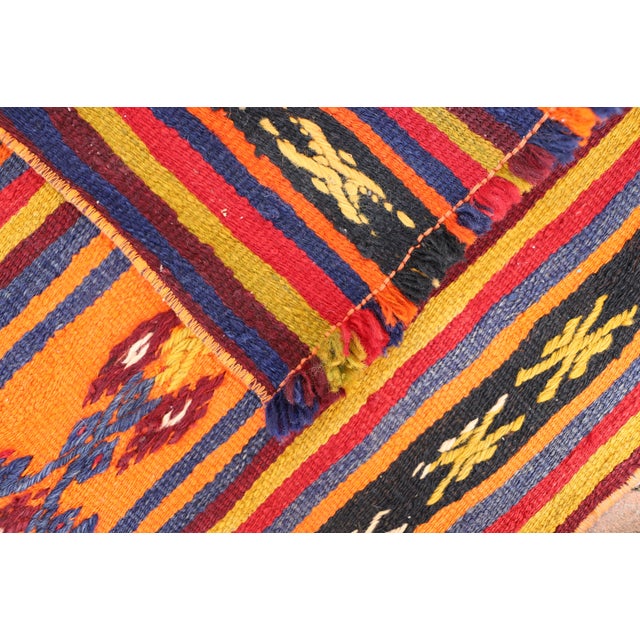1970s 1970s Turkish Ethnic Design Striped Orange Small Kilim Rug For Sale - Image 5 of 13