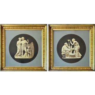 Antique Photographs of Two of the Four Ages/Seasons Bertel Thorvaldsen Relief Sculptures, Framed - a Pair For Sale