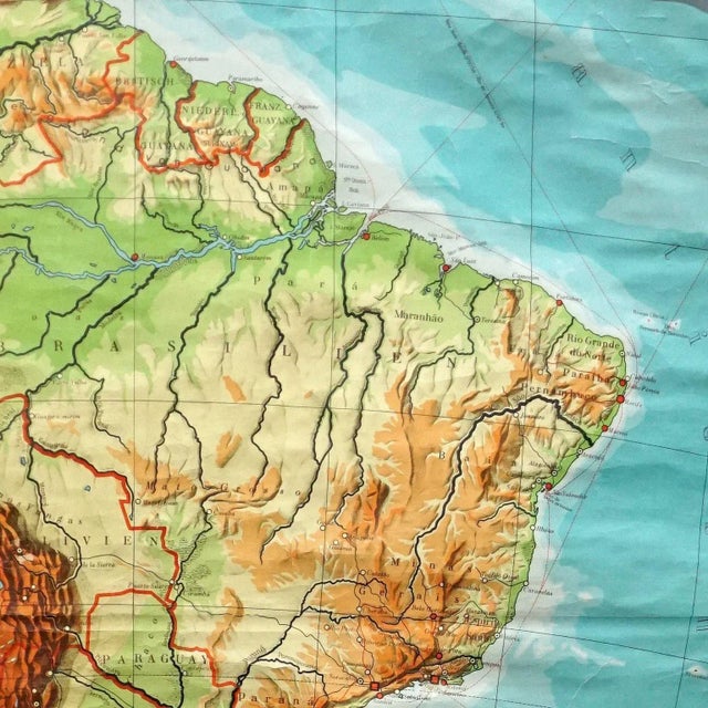 Vintage South America Pull Down Map Wall Chart Poster For Sale - Image 3 of 5