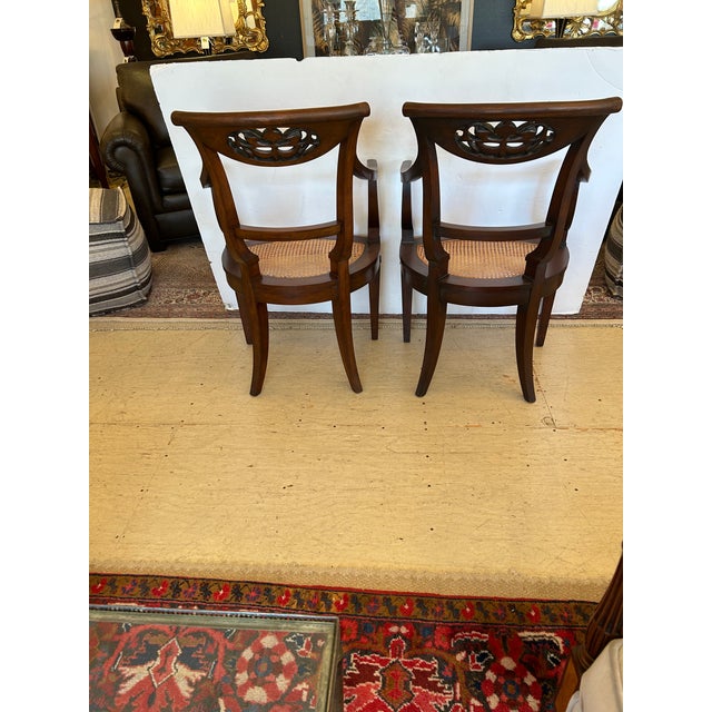 Brown Italian Regency Walnut Armchairs With Caned Seats -a Pair For Sale - Image 8 of 14
