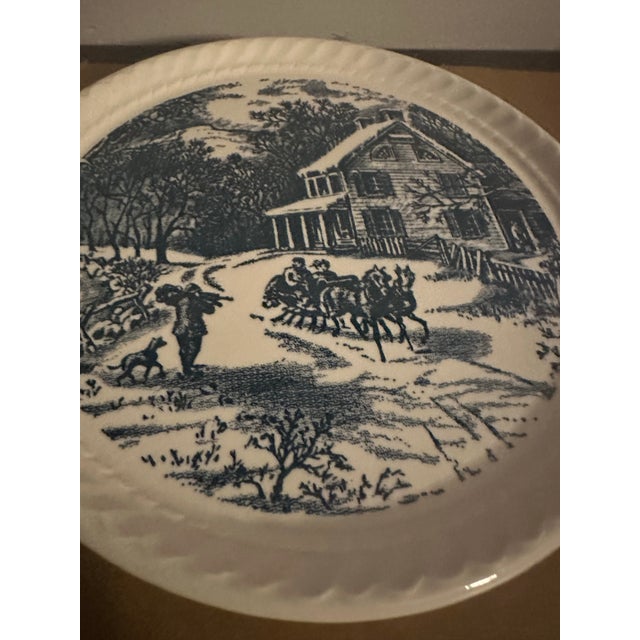 Mid-Century Modern Vintage Currier and Ives Winter Scene Decorative Plates by Royal China - A Pair For Sale - Image 3 of 10