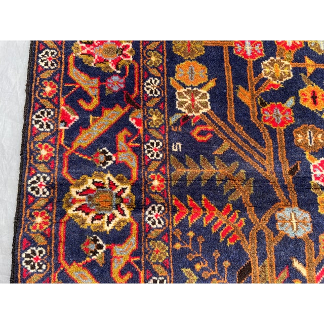 Vintage Afghan Baluchi Hand-Knotted Rug With Floral Medallion Design in Navy Rug For Sale - Image 10 of 11