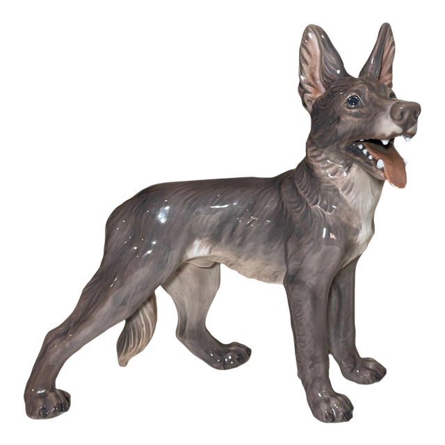 Vintage Dahl Jensen 1087 Copenhagen Denmark Porcelain German Shepherd Dog Statue For Sale